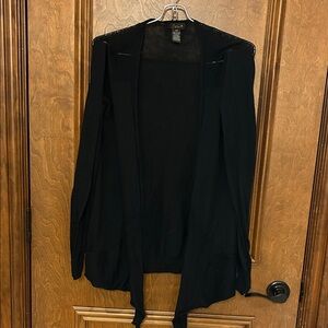 Dex Black Open Front Contrast Knit at Shoulders Cardigan
